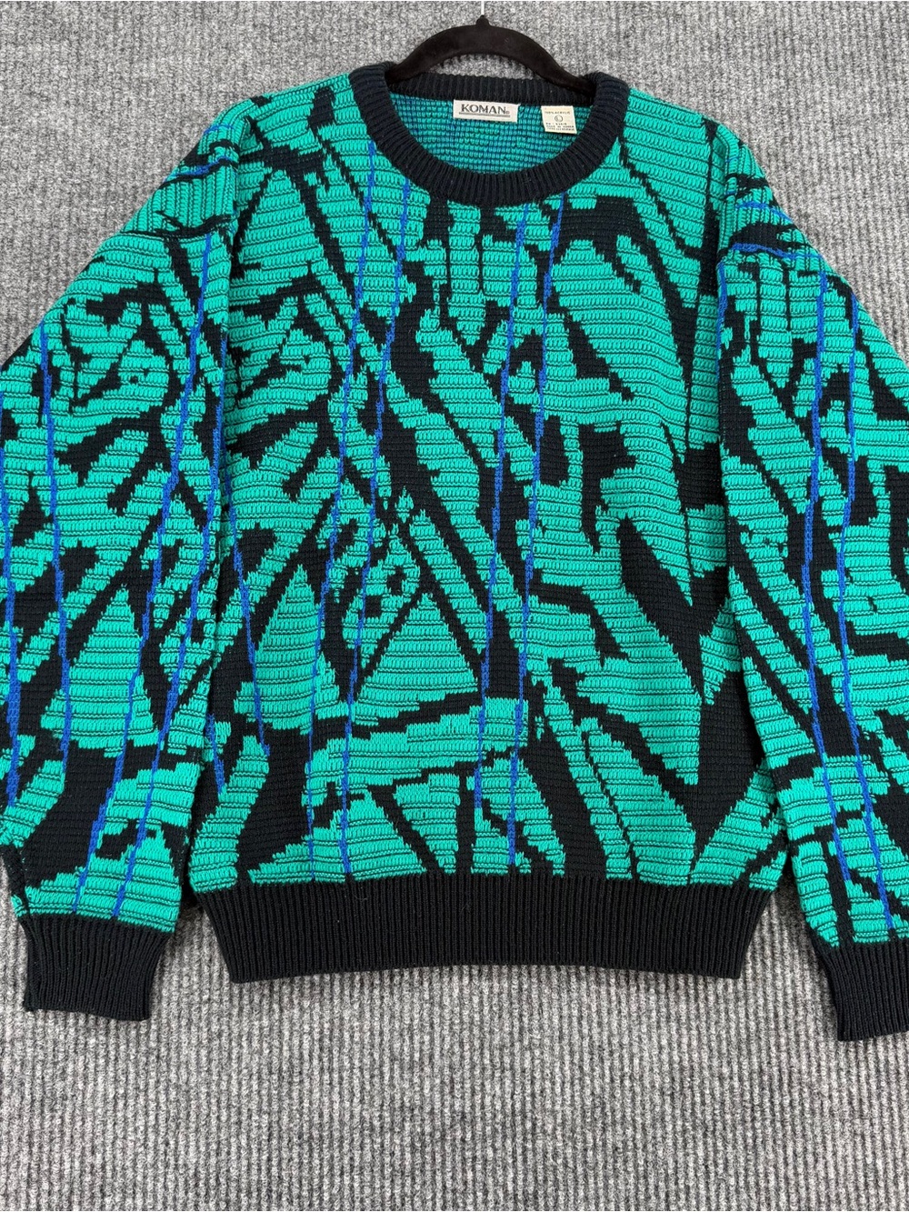 Koman Abstract Cosby Coogi Style Chunky knit Sweater 80s 90s Retro Streetwear‎ L